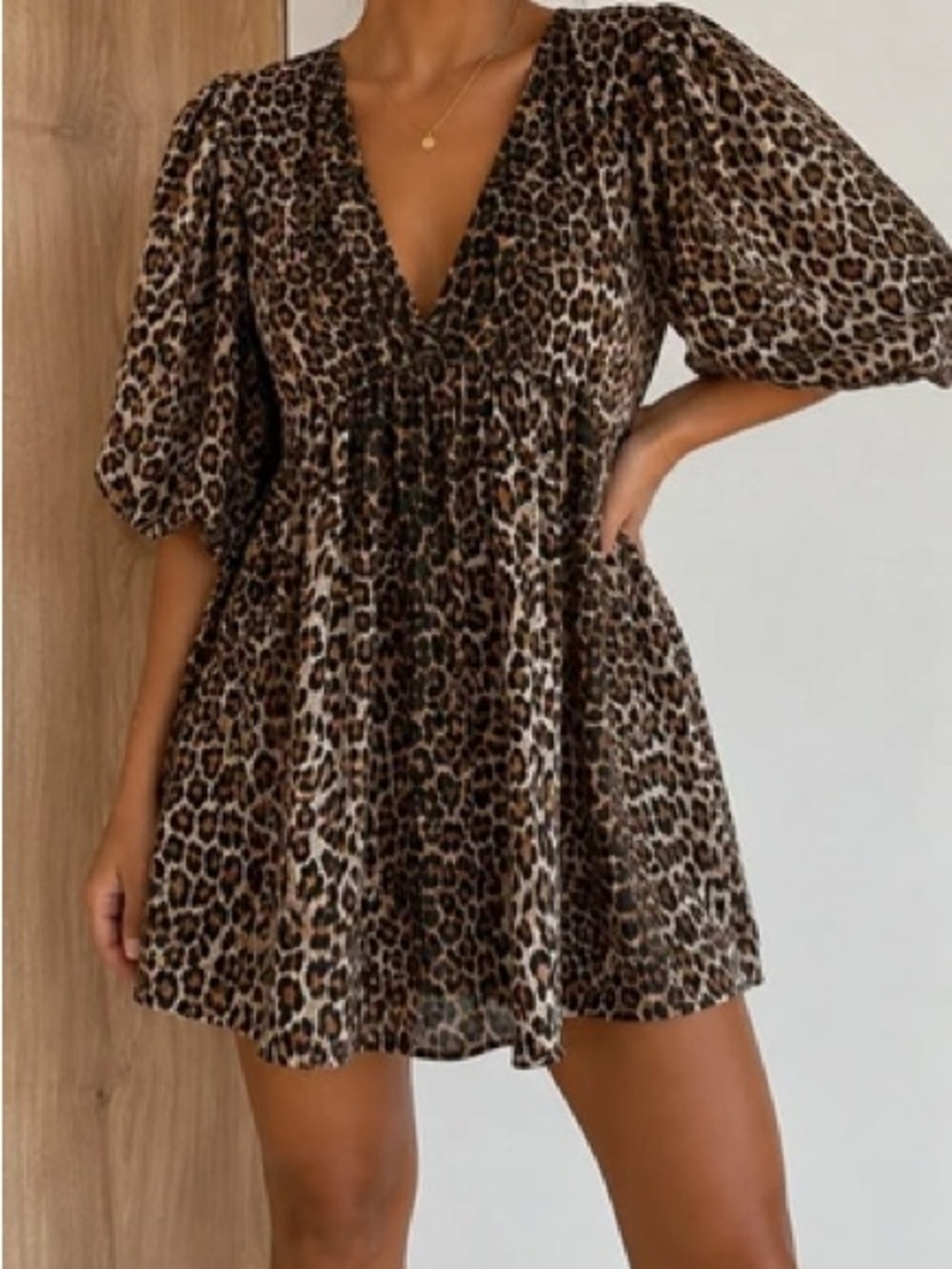 Altar'd State Leopard Print V-Neck Mini Dress - Brown